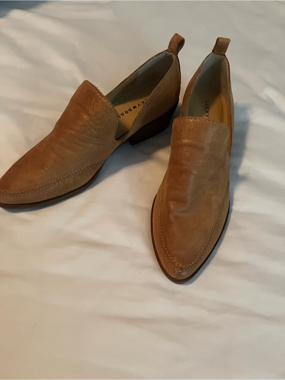 Lucky Brand women's Tan Suede Slip-On Loafers — Warm Brown Suede